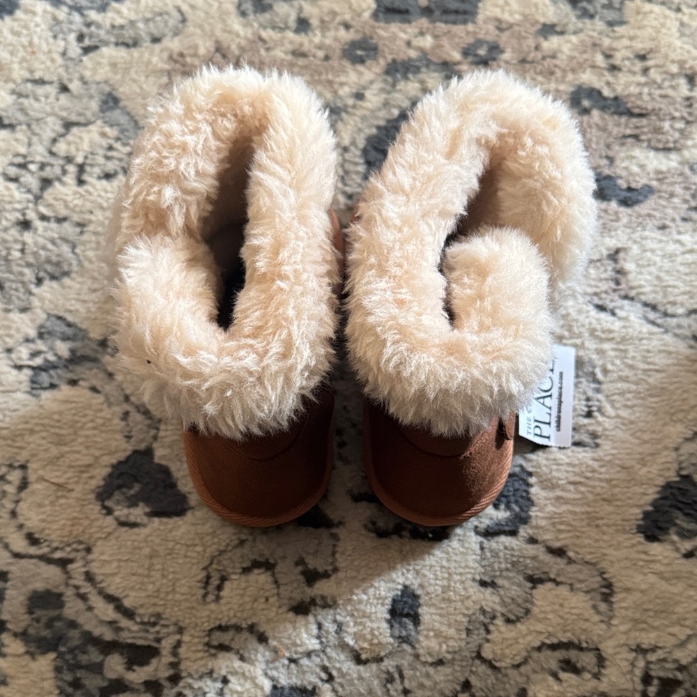 Place Brown and Cream Fuzzy Kids Boots